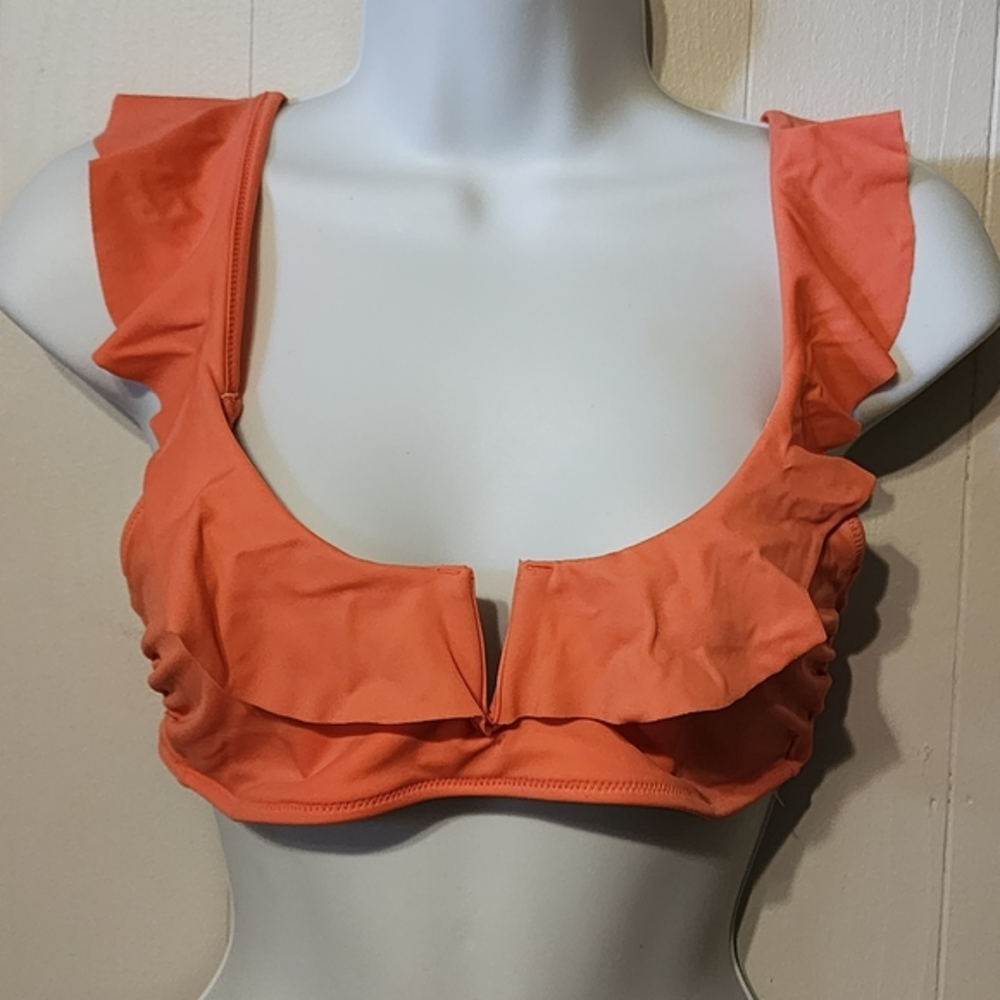 Shade & Shore Ruffle Bikini Top Scoop Neck‎ No Padding Orange A383